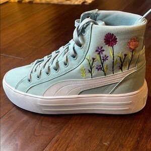 Puma High-Top Sneakers with Floral Embroidery